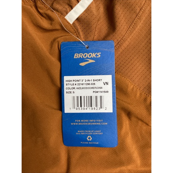 Size S- Brooks Women's High Point 3" 2-in-1 Shorts, Hazelwood/Ochre/Fuchsia. - Picture 3 of 10